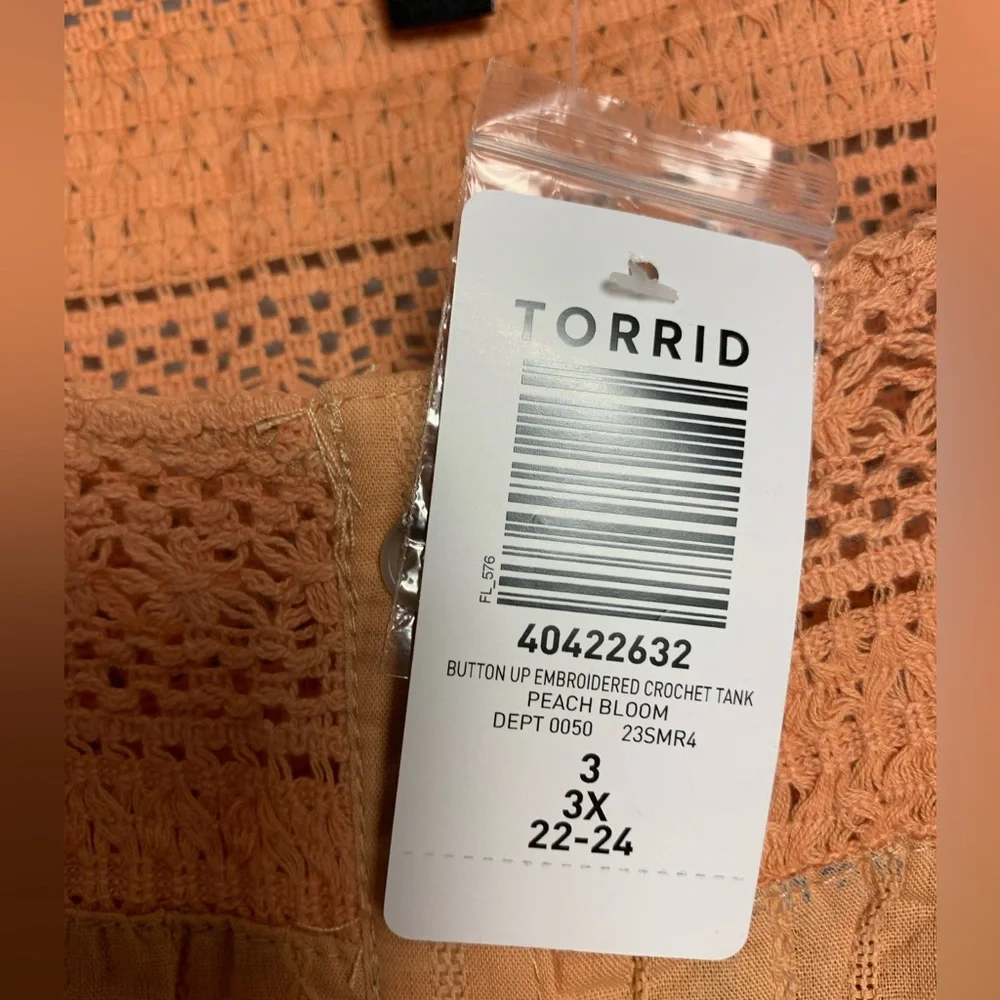 NWT Torrid Cotton Button Up Embroidered Crochet Tank 3X